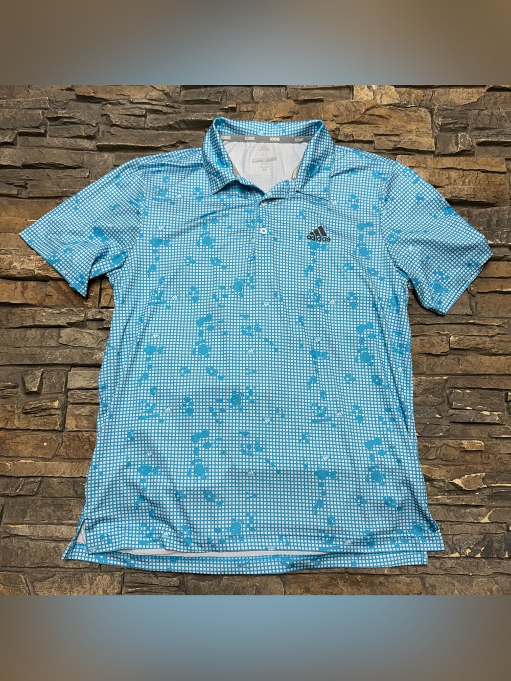 Adidas Golf Blue Night Camo Print Shirt Men’s Medium Polo Collared Lightweight